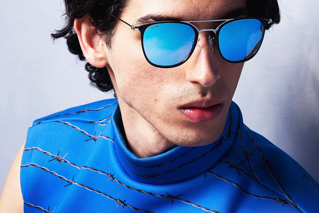 Panama - Black and Silver / Blue Mirror